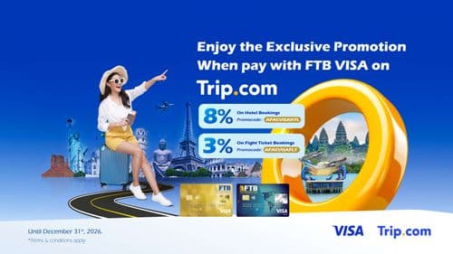 Enjoy up to 8% off hotel bookings and 3% off flights when you pay with FTB cards